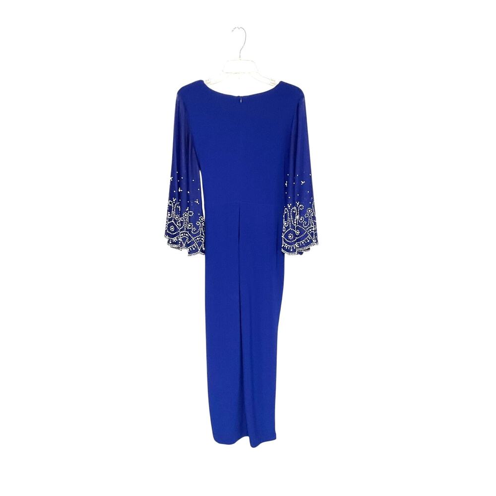 Marina crossover V-neck Midi Dress Flared Beaded Scalloped Sleeves Size 6 Small - Picture 5 of 9